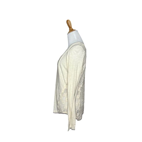 Free People Patches of Lace Henley  Crochet Back Shirt Ivory Long Sleeve M - Picture 2 of 6